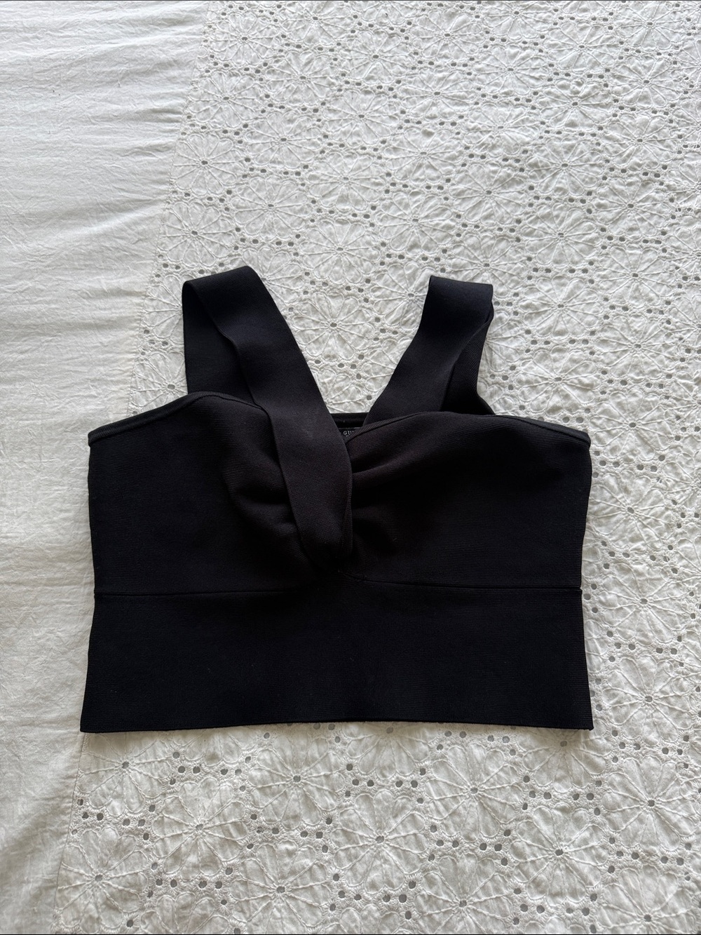 Guess Black Cropped Twist Front Tank Top